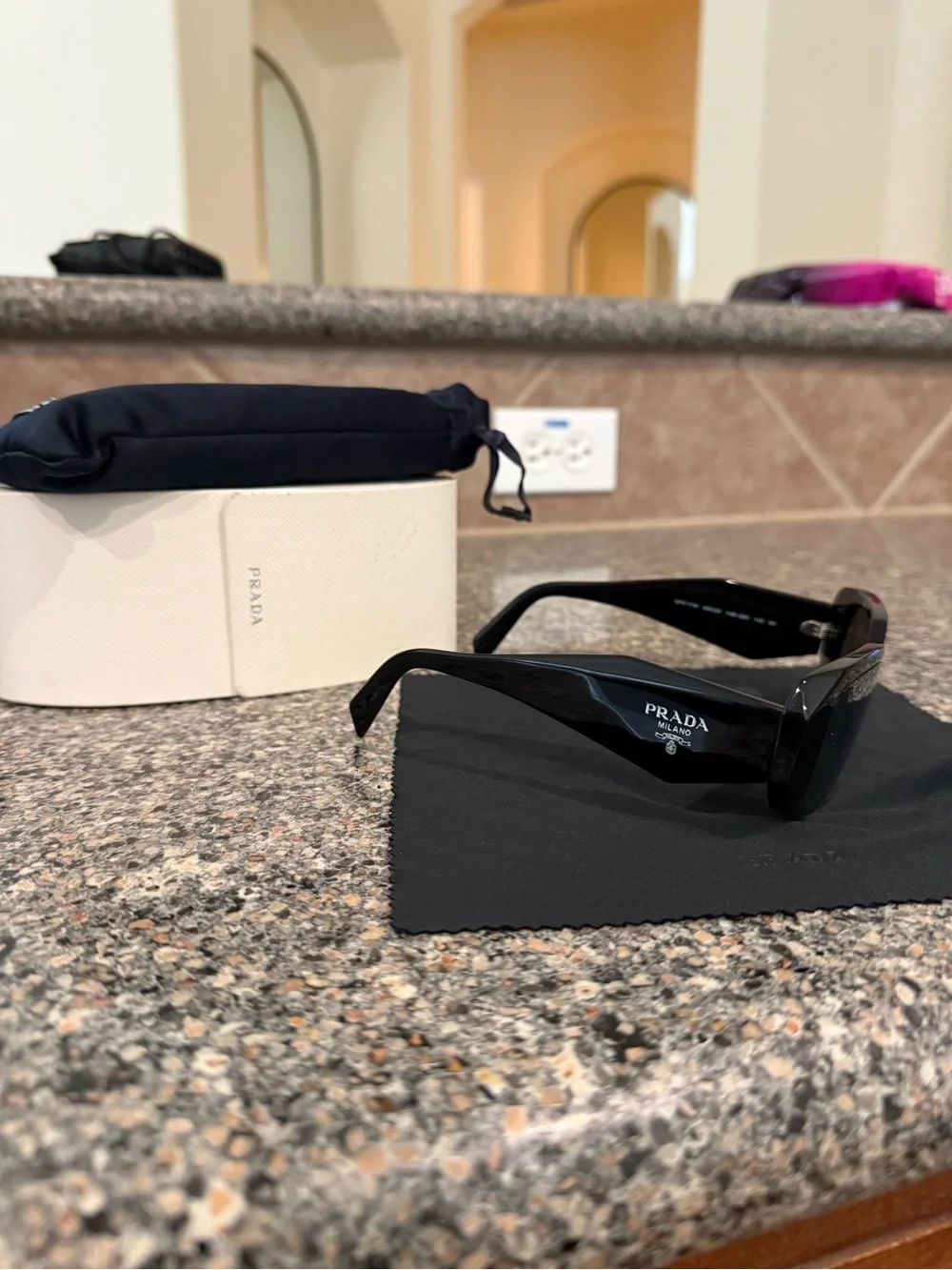 Prada 17WS Black/Mirror Oversized Rectangular Women's Sunglasses